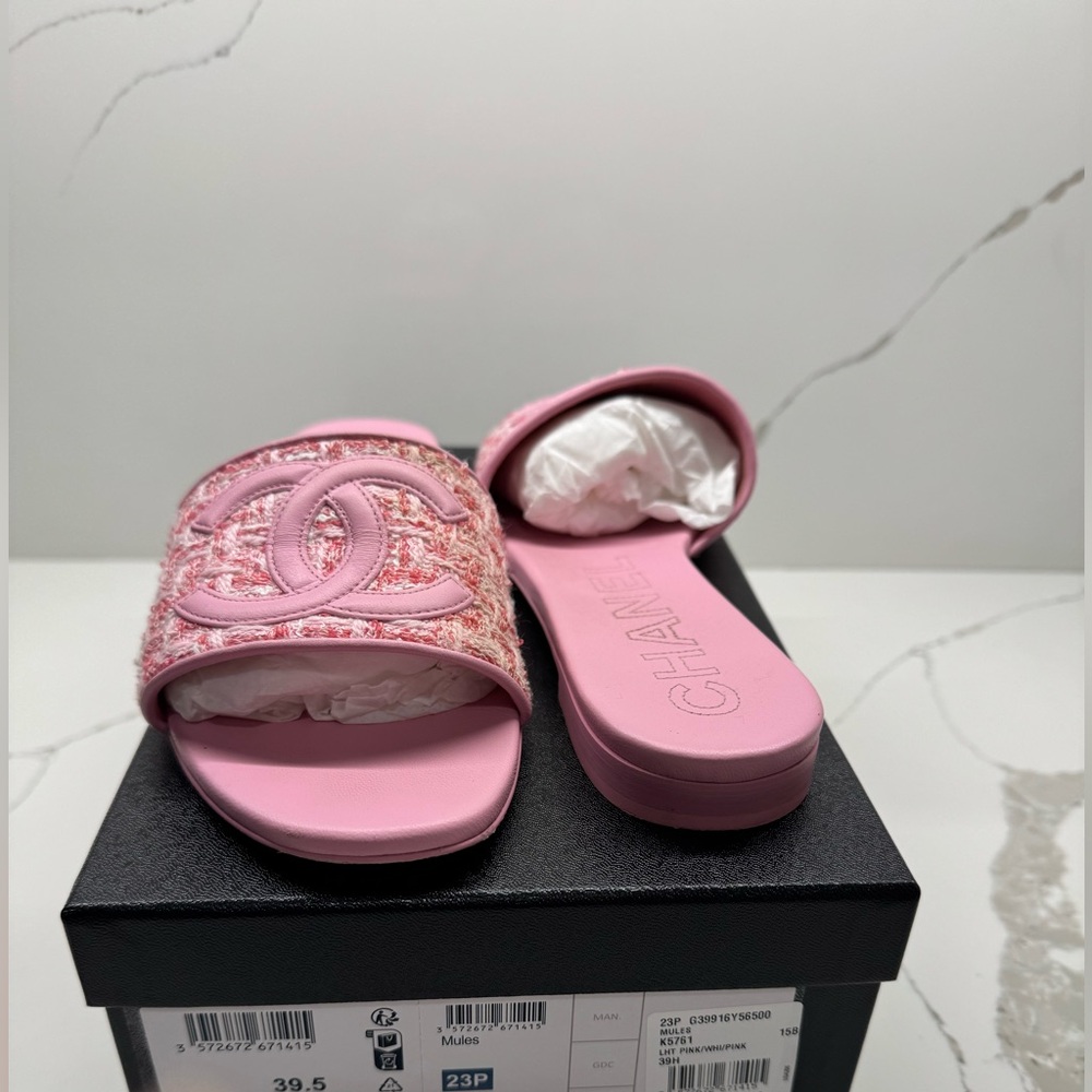 Chanel Pink Tweed Mules size 39.5